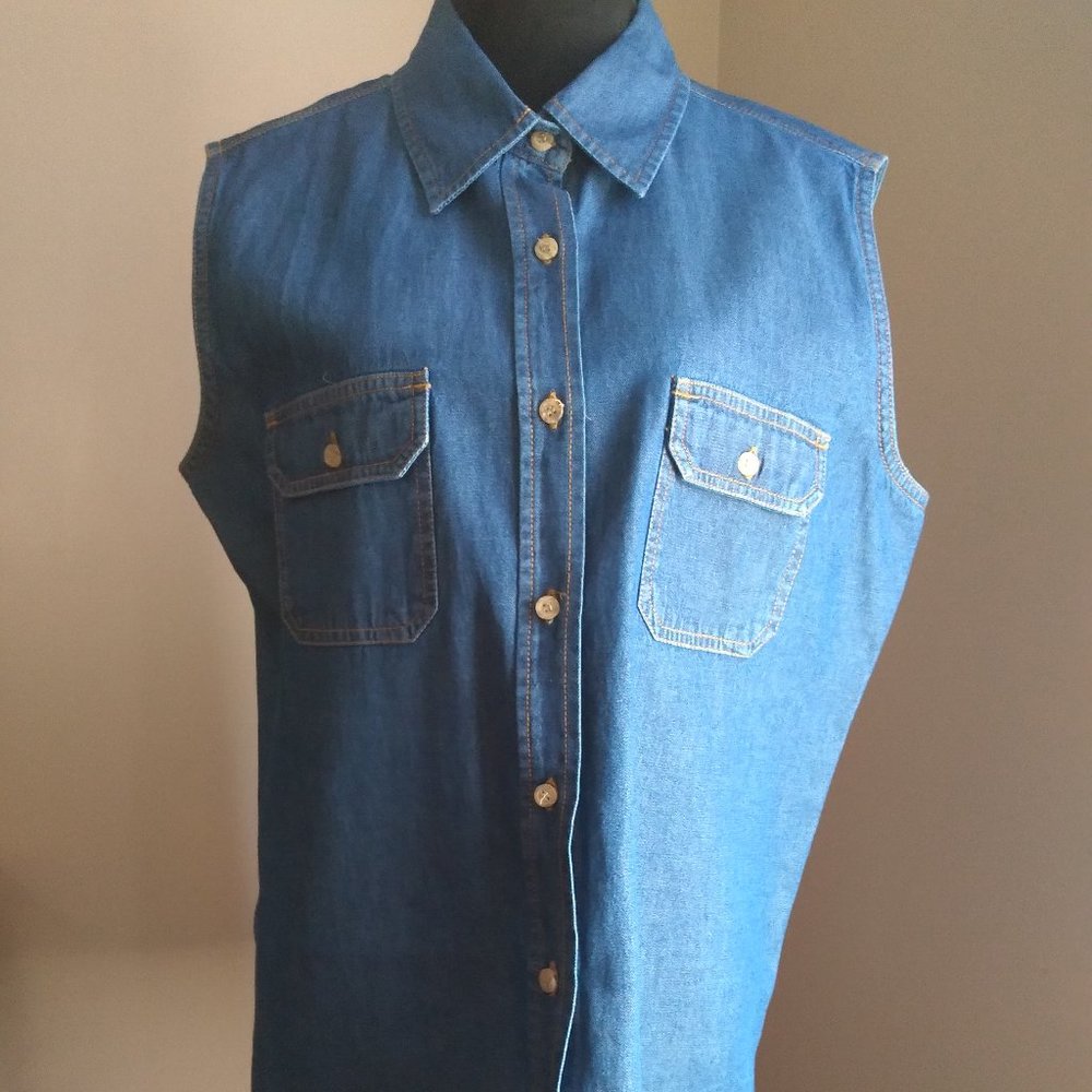 Bill Blass Sleeveless Denim Top | Size XL